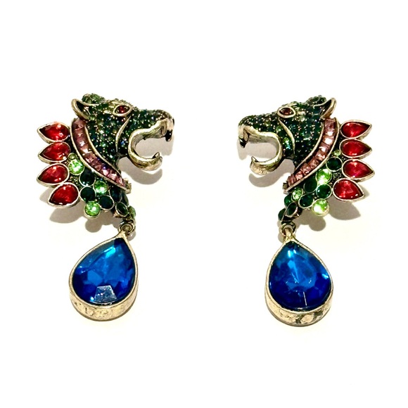 UNLEASHED GLAMOUR | Panther Statement Earrings with Blue Teardrop Crystal | NWOT - Picture 4 of 8